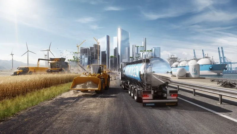 Illustrazione Continental dei mercati serviti: trasporto di idrogeno, macchine da cantiere, eolico e attività portuale